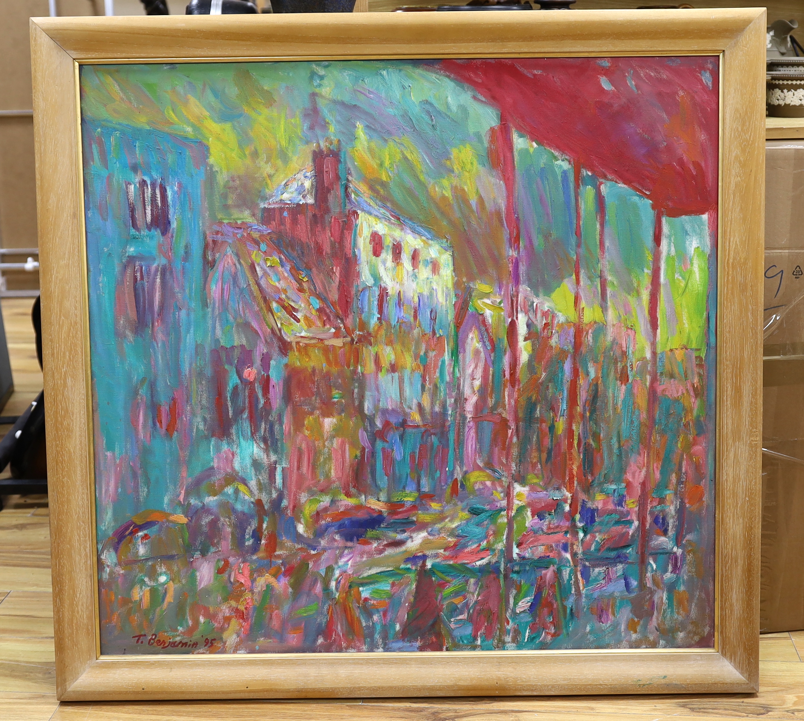 T Benjamin, Impressionist oil on canvas, Venice, signed and dated ‘95, 90 x 95cm